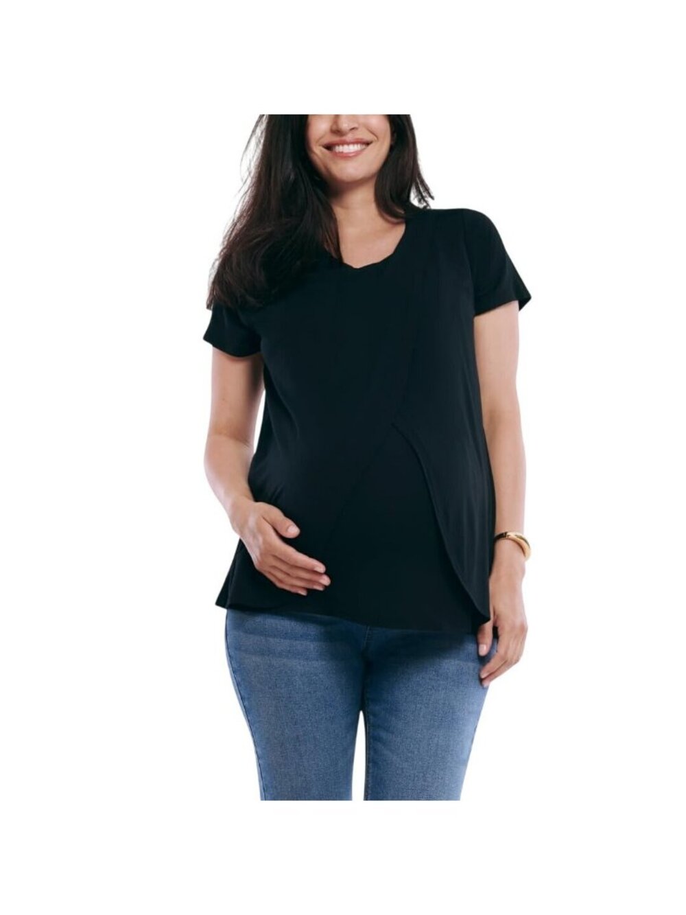 NWT Motherhood Maternity Womens Short Sleeve Nursing Tee Shirt Solid Black M